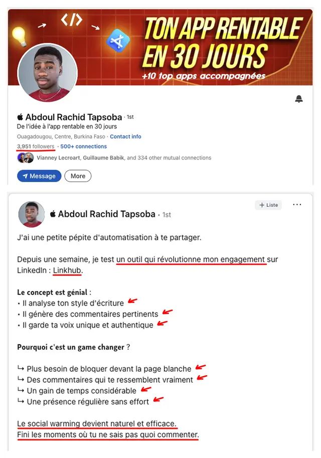 Résultat client LinkHub sur LinkedIn — exemple 2