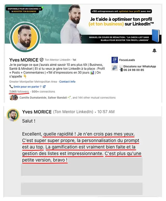 Résultat client LinkHub sur LinkedIn — exemple 3