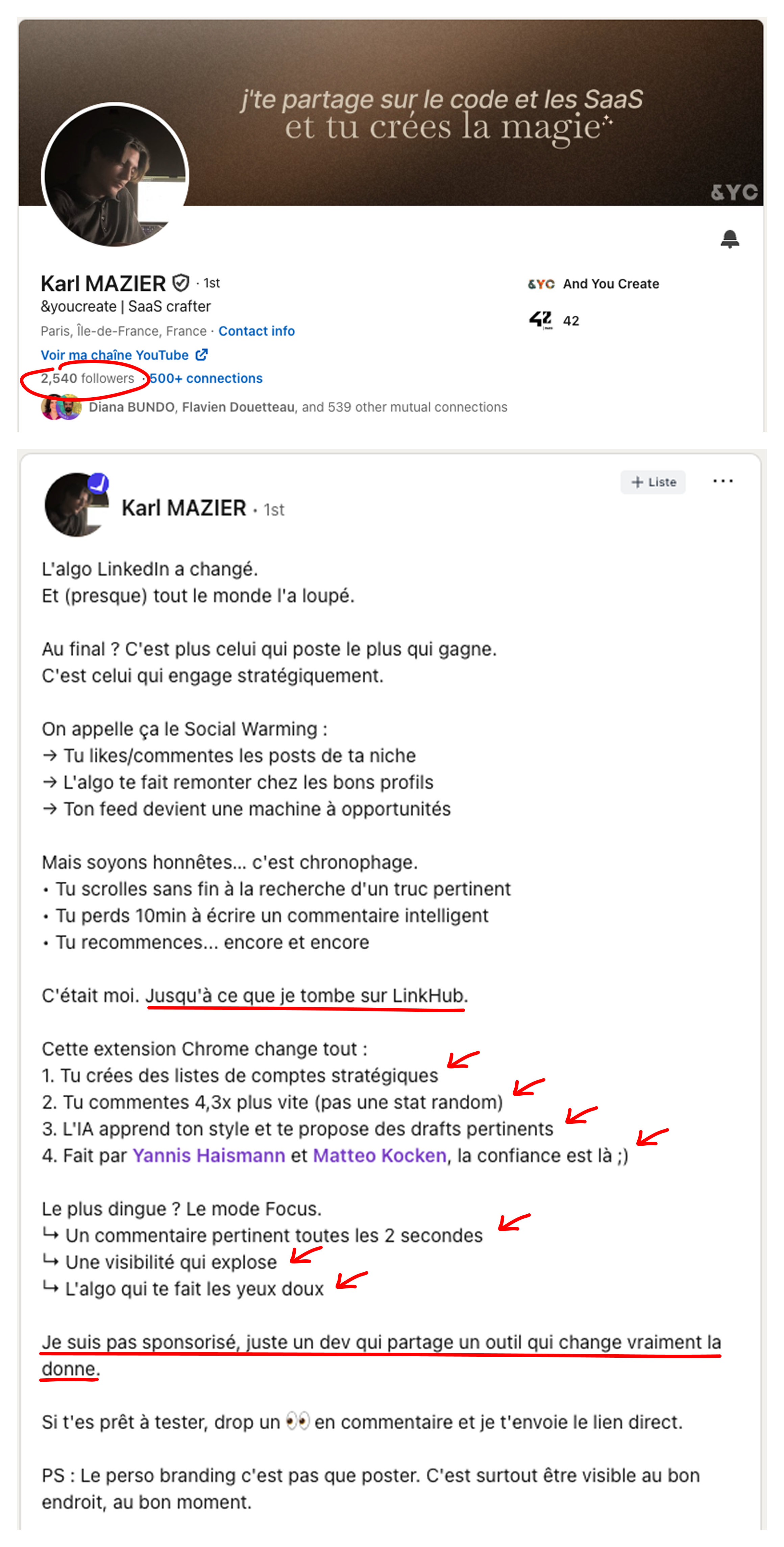 Résultat client LinkHub sur LinkedIn — exemple 6