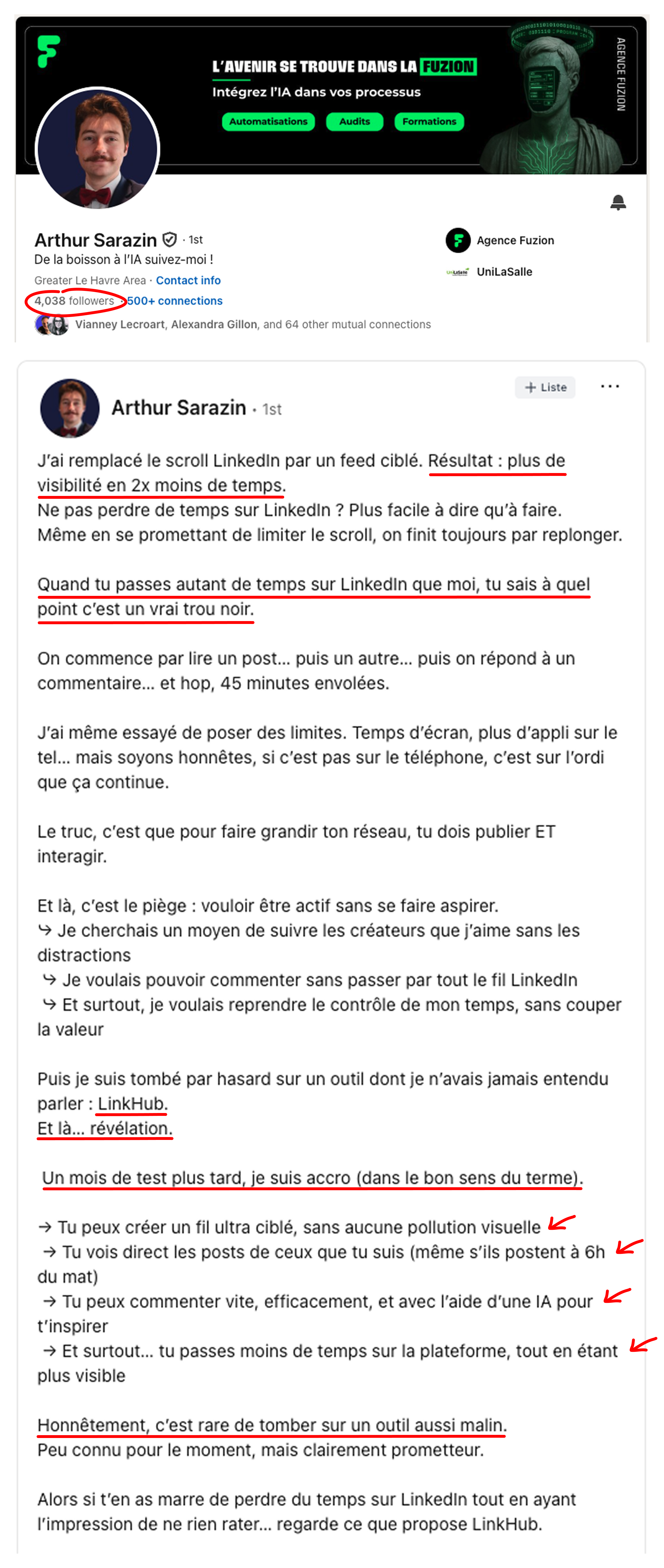 Résultat client LinkHub sur LinkedIn — exemple 7